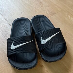 Nike Kids Black Slide Sandals with White Swoosh